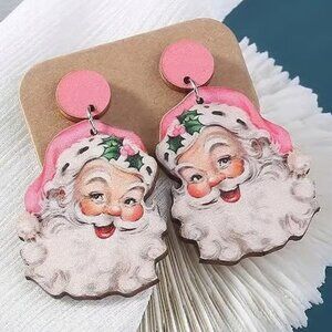 Pink Christmas SANTA CLAUS Dangle Earrings
